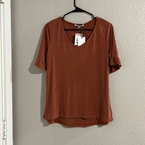 Burnt Orange Ruffle Sleeve Slightly Dressy T-Shirt